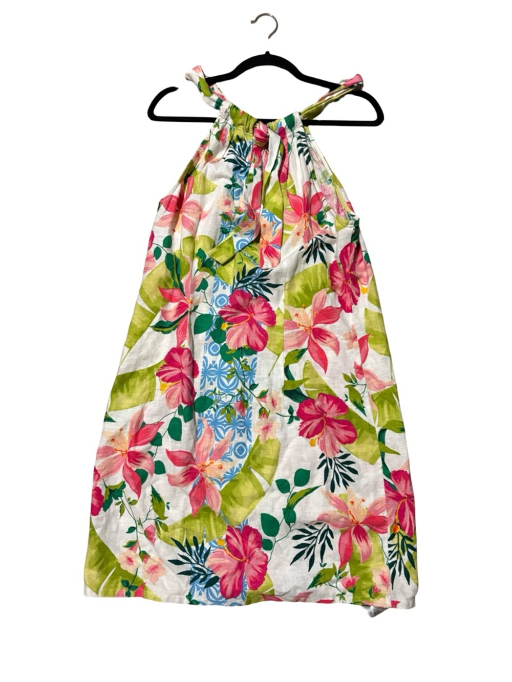 Tommy Bahama Chambray Linen Blend Frayed Ruffle Shift Dress Light Blue